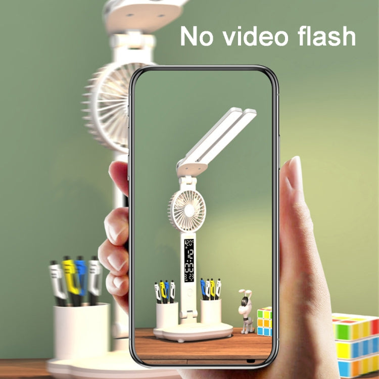 Rechargeable 2000mAh Double Head Lighting LED Fan Desk Lamp with Pen Holder & Clock