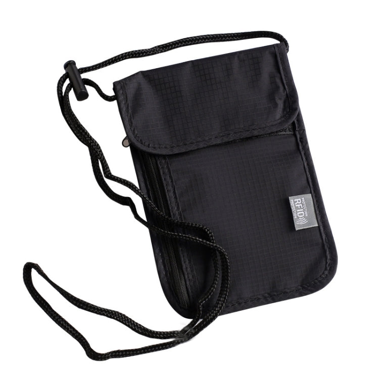 Anti-RFID Document Bag Card Radiation-proof Hanging Neck Chest Bag(Black)