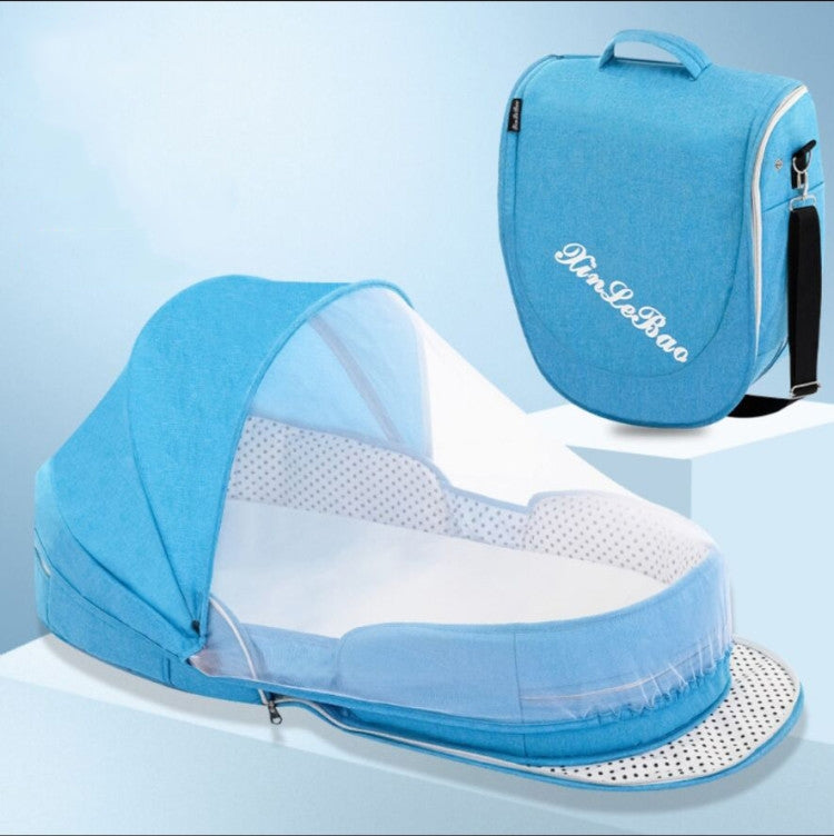 706 Backpack Portable Movable Crib Multifunctional Foldable Baby Bed, Color: Sky Blue+Sunshade