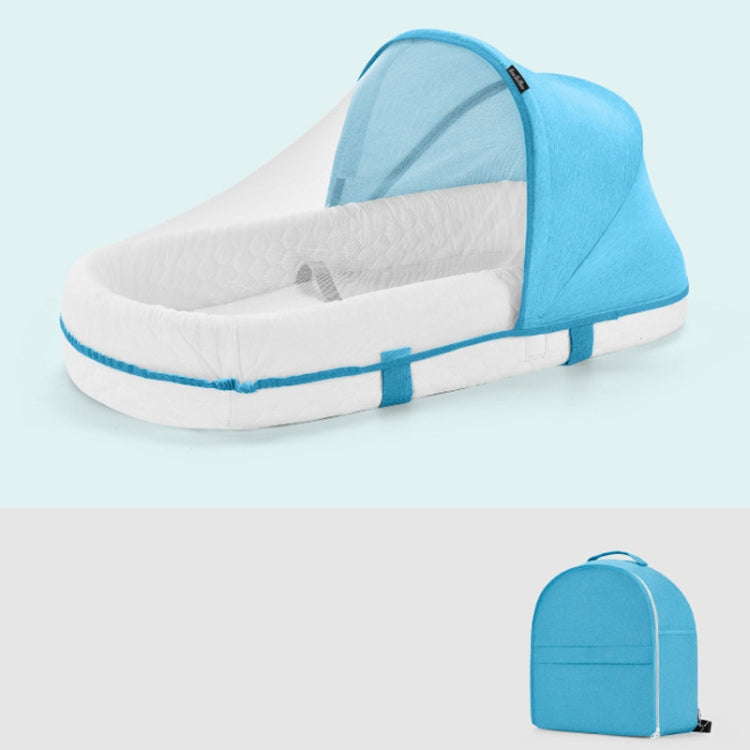 709 Portable Multifunctional Crib with Mosquito Net Folding Newborn Moveable Bed, Color: Blue White
