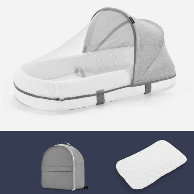 709 Portable Multifunctional Crib with Mosquito Net Folding Newborn Moveable Bed, Color: Gray White+Pillow