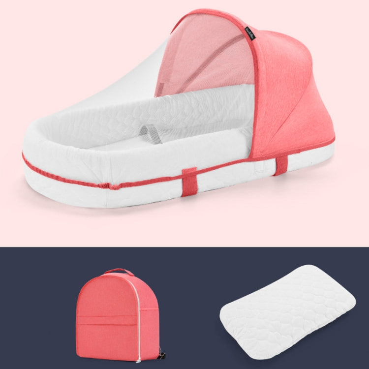 709 Portable Multifunctional Crib with Mosquito Net Folding Newborn Moveable Bed, Color: Pink White+Pillow