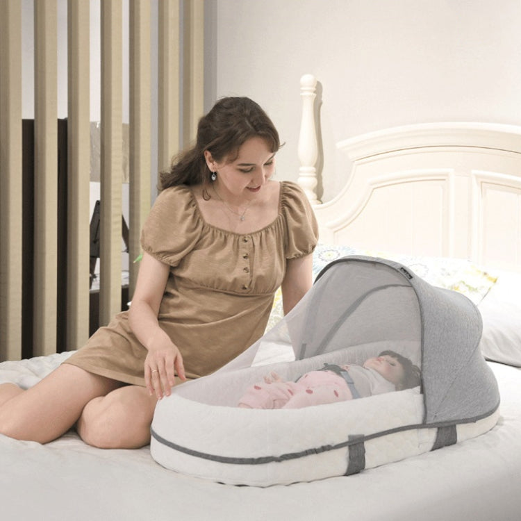709 Portable Multifunctional Crib with Mosquito Net Folding Newborn Moveable Bed, Color: Pink