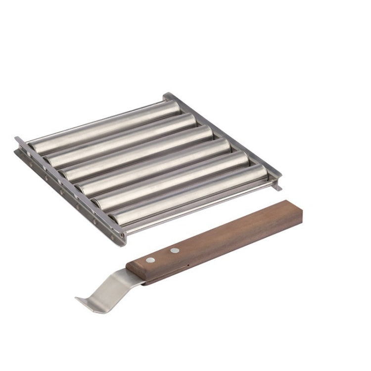 Hot Dog Sausage Grill Stainless Steel Wooden Handle BBQ Rack Kitchen Tools(Boxed)