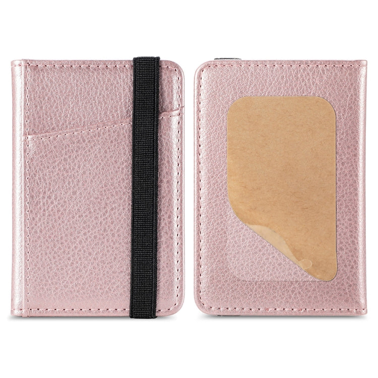 Multifunctional PU Leather Phone Back Sticker Card Bag With Bracket Function(Rose Gold)