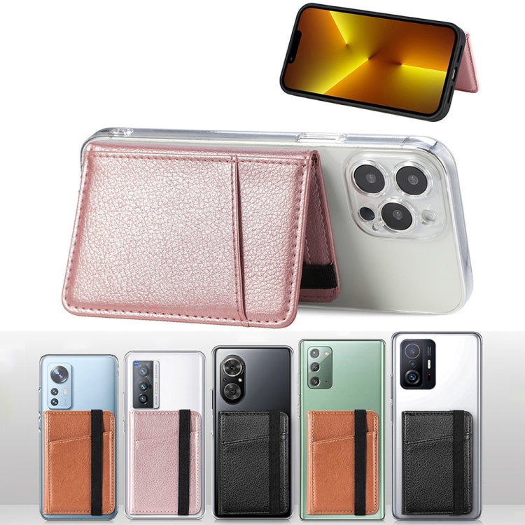 Multifunctional PU Leather Phone Back Sticker Card Bag With Bracket Function(Black)