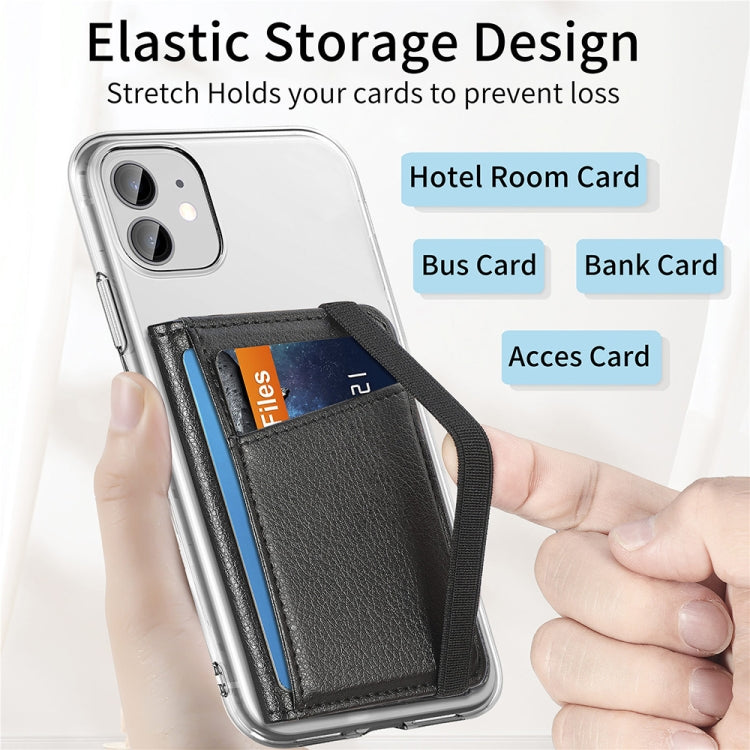 Multifunctional PU Leather Phone Back Sticker Card Bag With Bracket Function(Black)
