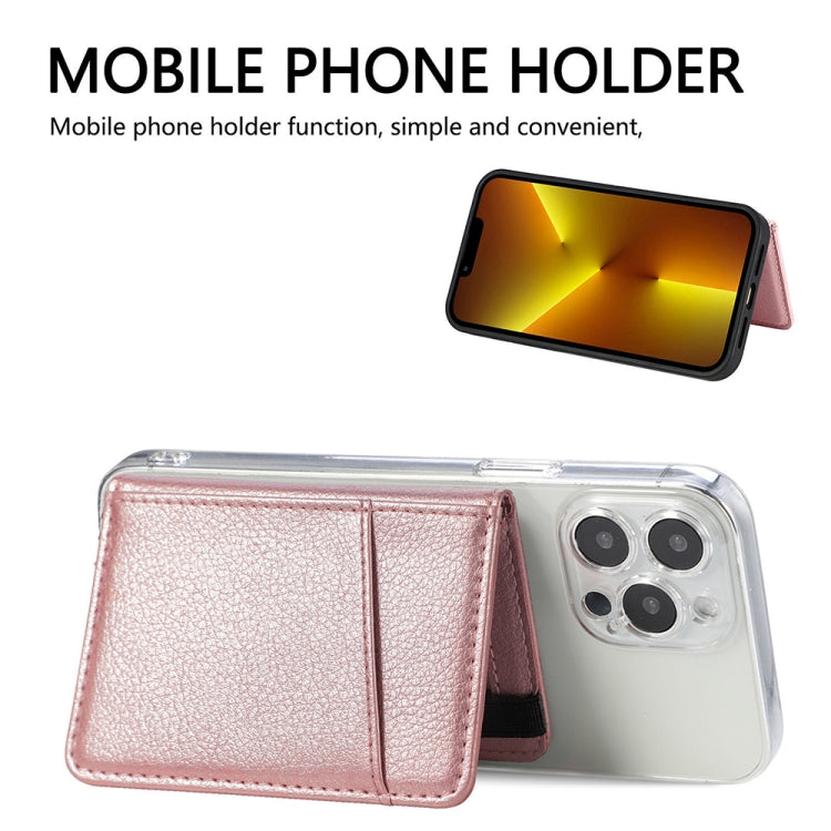 Multifunctional PU Leather Phone Back Sticker Card Bag With Bracket Function(Rose Gold)