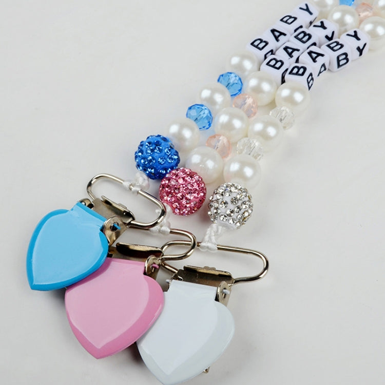 Infant Baby Pacifier Clip Chain Clay Crystal Anti-drop Heart Nipple Clip(Blue)