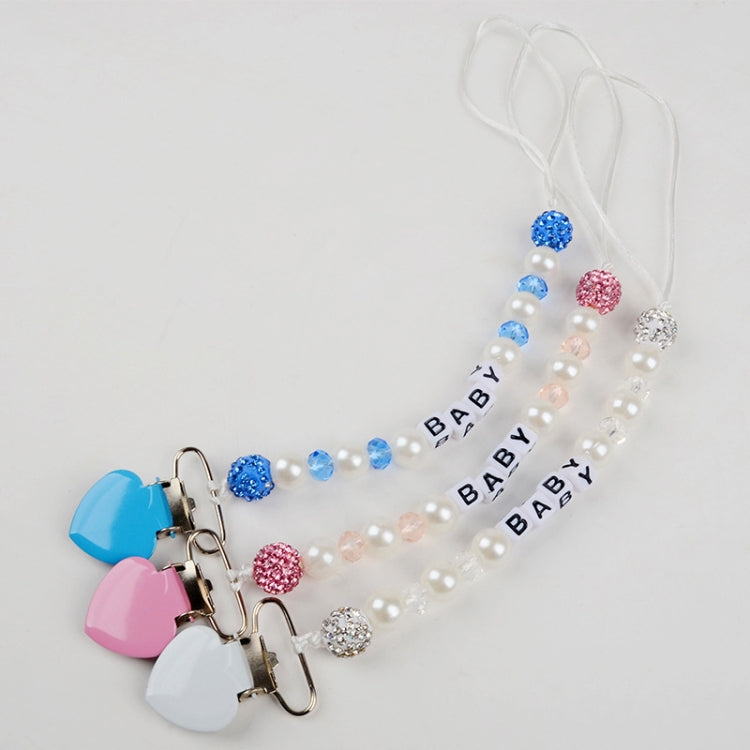 Infant Baby Pacifier Clip Chain Clay Crystal Anti-drop Heart Nipple Clip(Blue)