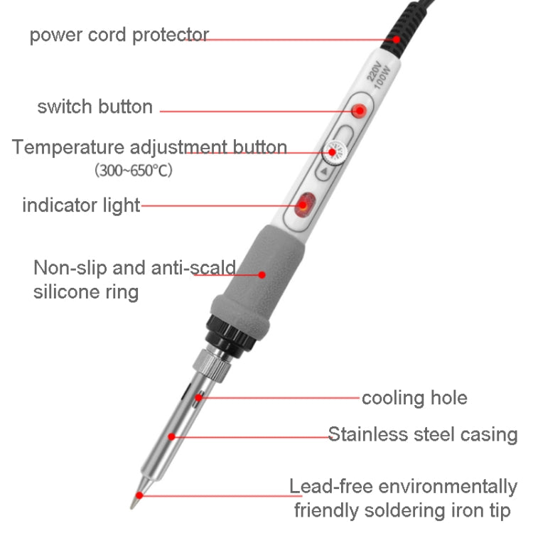 2pcs Set 1 100W  220V High-power Electric Soldering Iron Adjustable Temperature Soldering Tool US Plug