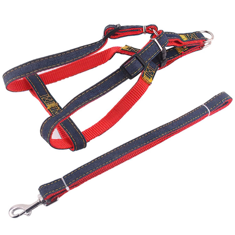 BG-Q1025 Leash+Chest Strap Thickened Strong Denim Pet Dog Leash Set, Size: M(Red)