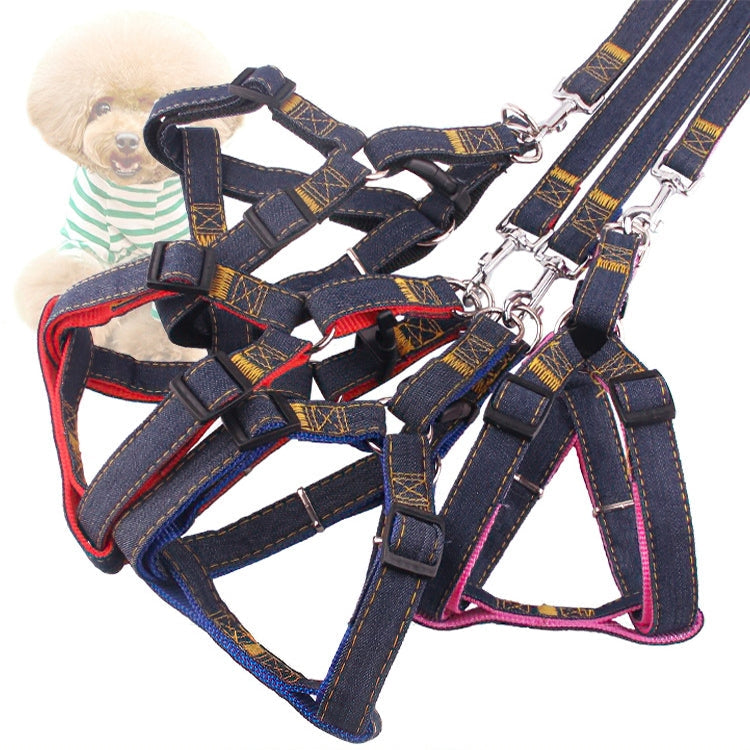 BG-Q1025 Leash+Chest Strap Thickened Strong Denim Pet Dog Leash Set, Size: M(Red)