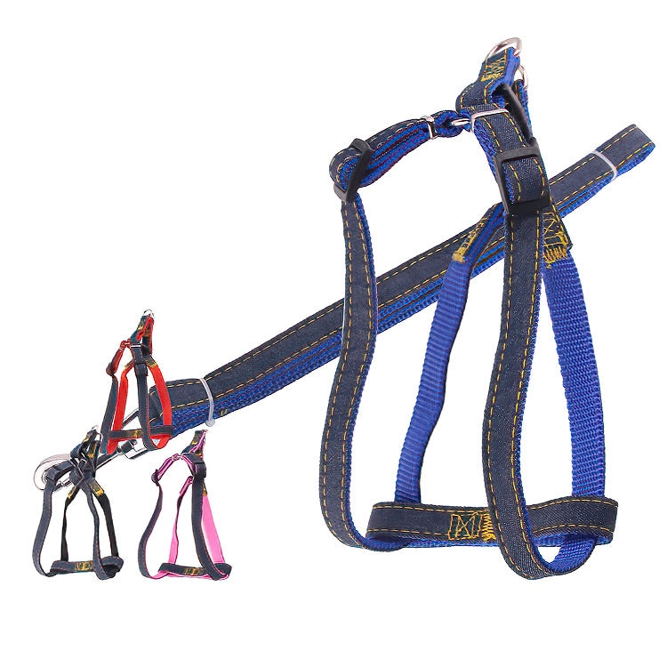 BG-Q1025 Leash+Chest Strap Thickened Strong Denim Pet Dog Leash Set, Size: S(Red)