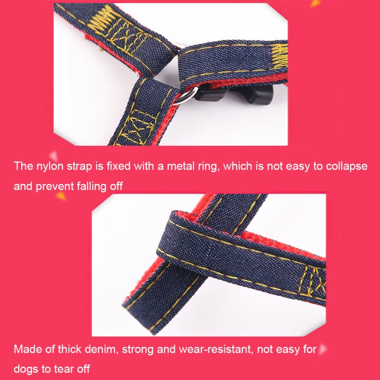 BG-Q1025 Leash+Chest Strap Thickened Strong Denim Pet Dog Leash Set, Size: XL(Red)