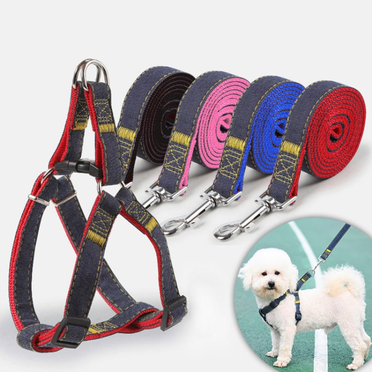 BG-Q1025 Leash+Chest Strap Thickened Strong Denim Pet Dog Leash Set, Size: S(Blue)