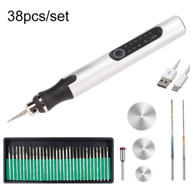 E108 38pcs/set Portable 2.35MM Chuck Mini Electric Drill Pen(Silver)