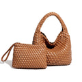 PU Leather Hand-woven Handbag 2 in 1 Single-shoulder Messenger Bag(Brown)