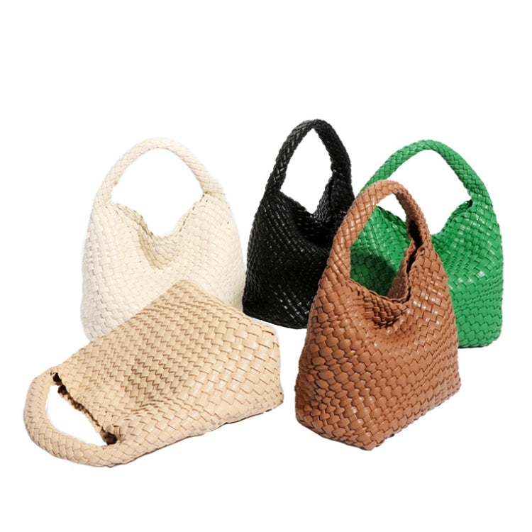 PU Leather Hand-woven Handbag 2 in 1 Single-shoulder Messenger Bag(Milkshake White)
