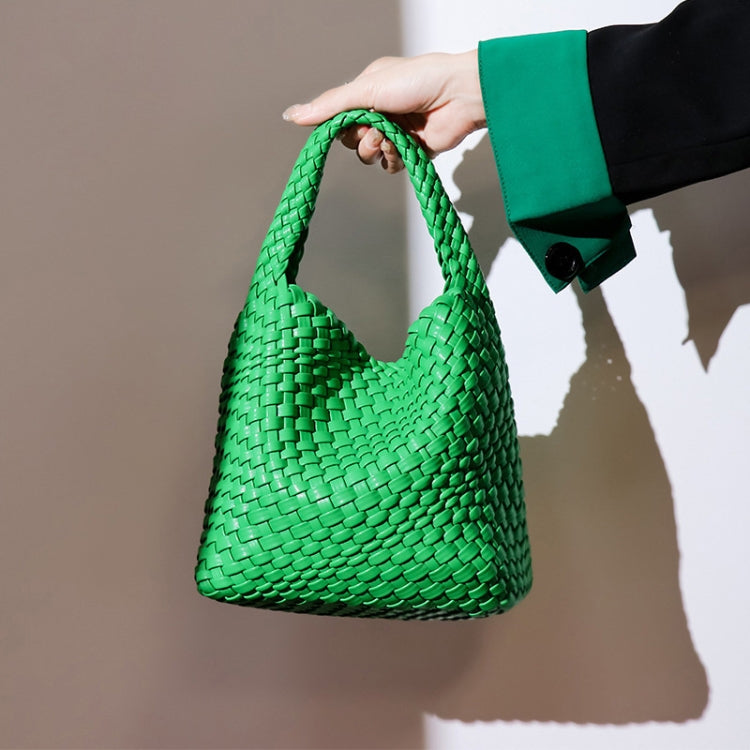 PU Leather Hand-woven Handbag 2 in 1 Single-shoulder Messenger Bag(Milkshake White)
