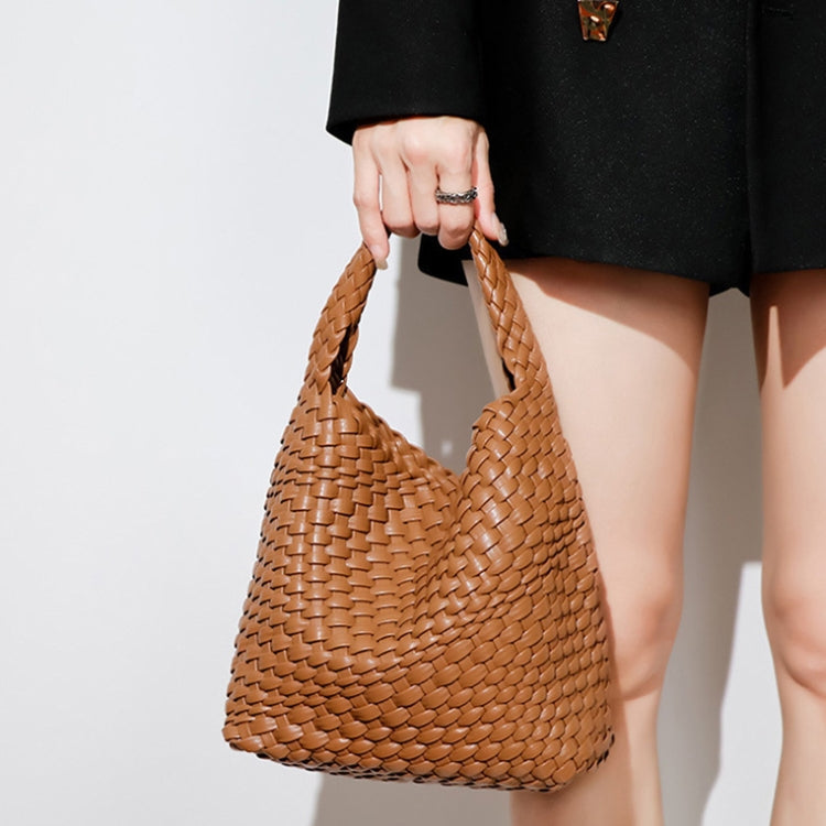 PU Leather Hand-woven Handbag 2 in 1 Single-shoulder Messenger Bag(Brown)