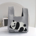 Spring and Summer Giant Panda Knitted Bag Large Capacity Cartoon Vest Style Handbag(Grey)