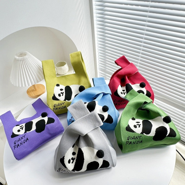 Spring and Summer Giant Panda Knitted Bag Large Capacity Cartoon Vest Style Handbag(Green)