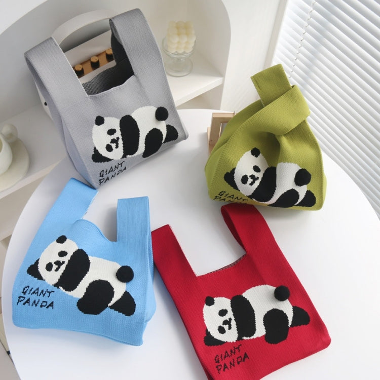 Spring and Summer Giant Panda Knitted Bag Large Capacity Cartoon Vest Style Handbag(Blue)