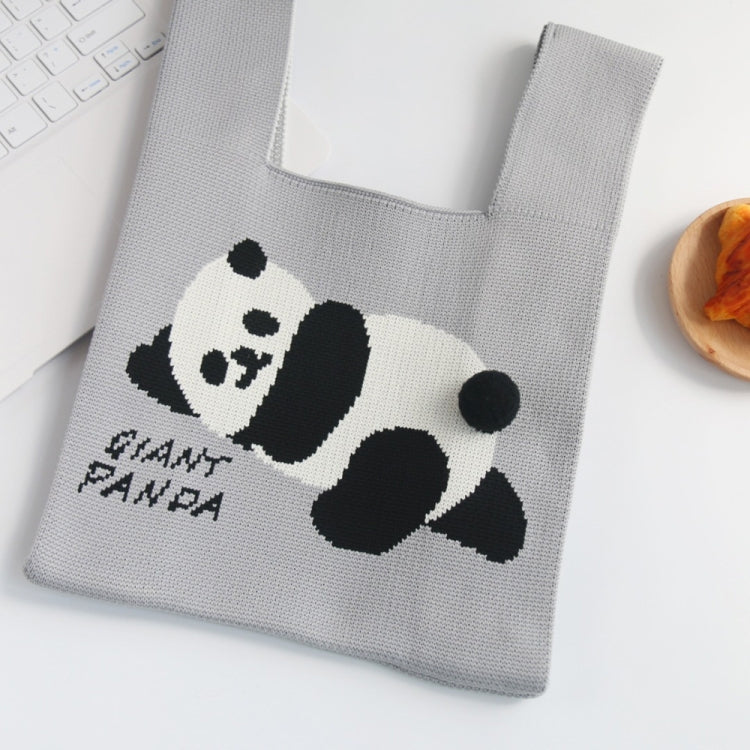 Spring and Summer Giant Panda Knitted Bag Large Capacity Cartoon Vest Style Handbag(Blue)