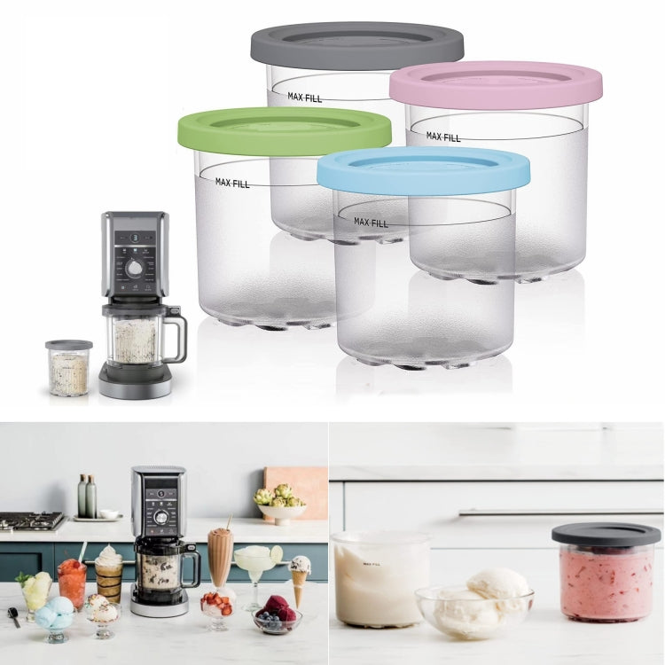 For Ninja NC299AMZ NC300 Ice Cream Storage Containers with Lids, Speci: 4 Cups+Spoon