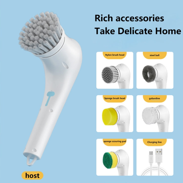 Multifunctional Electric Cleaning Brush Handheld Kitchen Dishwashing Brush with 5 Replacement Heads(White)