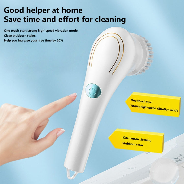 Multifunctional Electric Cleaning Brush Handheld Kitchen Dishwashing Brush with 5 Replacement Heads(White)