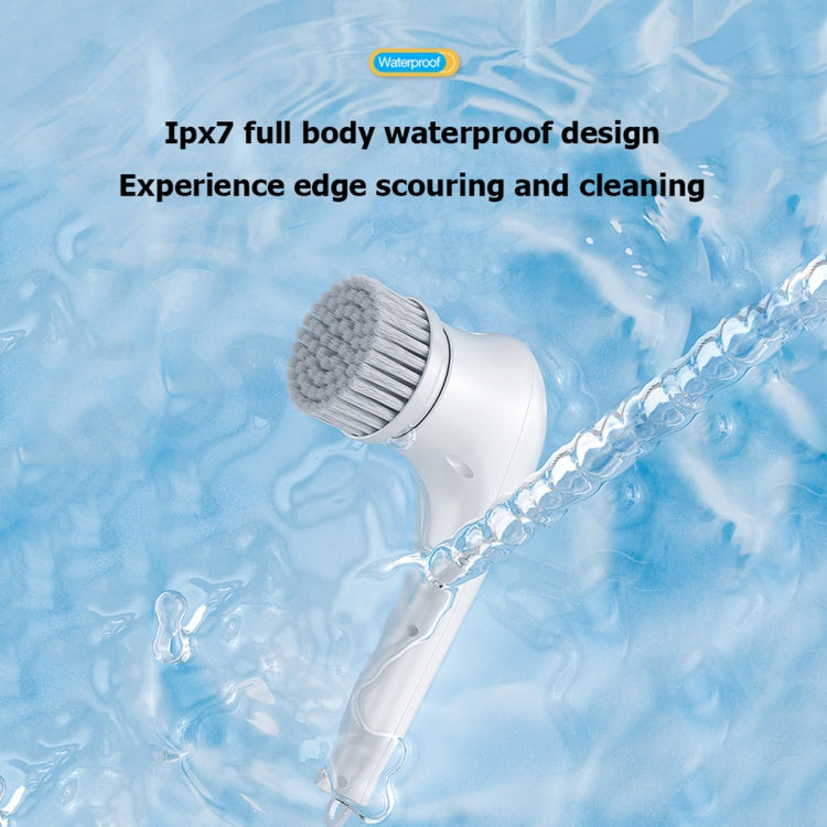 Multifunctional Electric Cleaning Brush Handheld Kitchen Dishwashing Brush with 5 Replacement Heads(White)