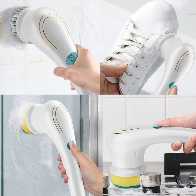 Multifunctional Electric Cleaning Brush Handheld Kitchen Dishwashing Brush with 5 Replacement Heads(White)