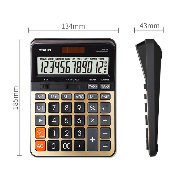 OSALO OS-3TV 12-digit LCD Screen Solar Dual Power Supply Desktop Calculator
