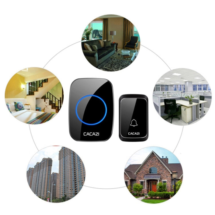 CACAZI A06-DC 1 to 2 Battery Smart Home Wireless Waterproof Doorbell(Black)