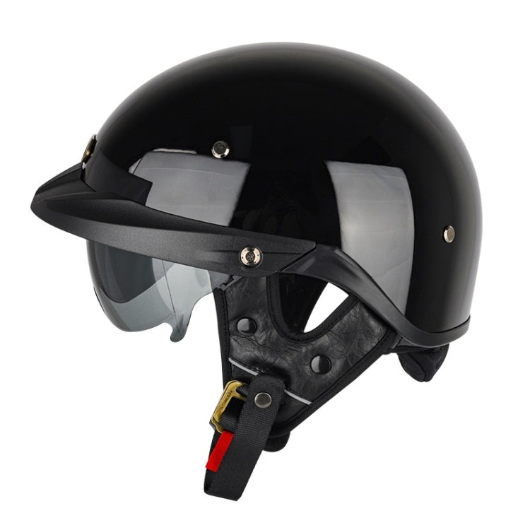 SOMAN Motorcycle Half Helmet Adjustable Helmet With Inner Mirror, Size: L(Bright Black)