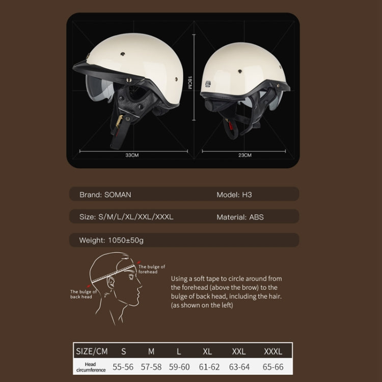 SOMAN Motorcycle Half Helmet Adjustable Helmet With Inner Mirror, Size: XXL(Cement Gray with Transparent Mirror)