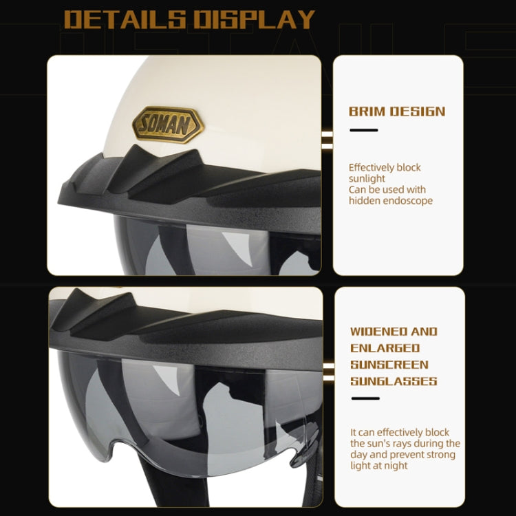 SOMAN Motorcycle Half Helmet Adjustable Helmet With Inner Mirror, Size: XXL(Cement Gray with Transparent Mirror)