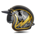 SOMAN Motorcycle Four Seasons Carbon Fiber Half Helmet, Color: Carbon Fiber Gold Lightning(XL)