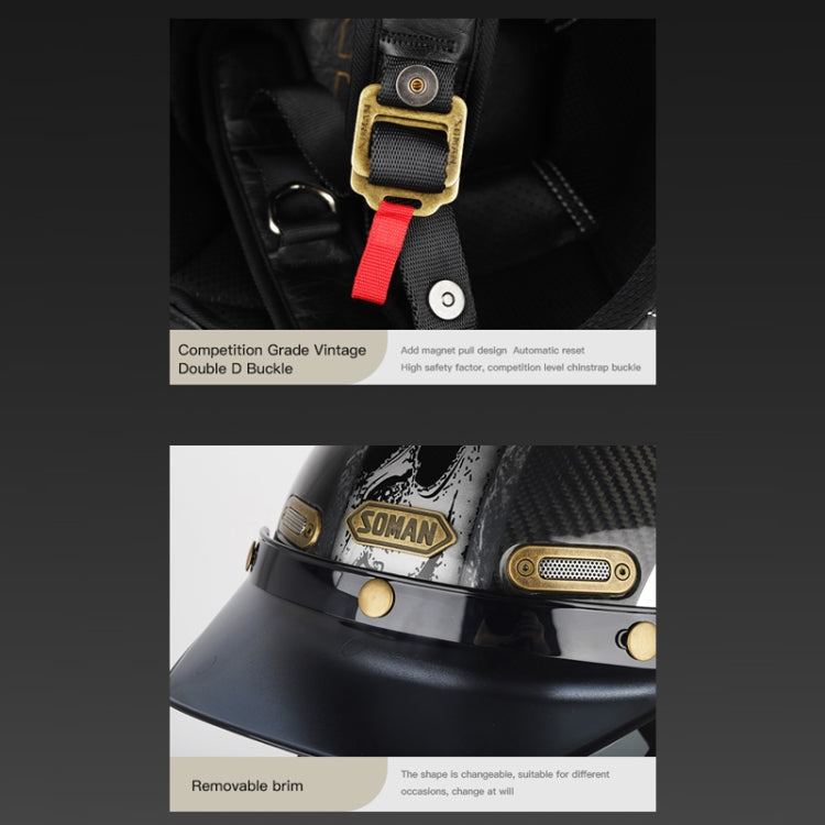 SOMAN Motorcycle Four Seasons Carbon Fiber Half Helmet, Color: Carbon Fiber Gold Lightning(L)