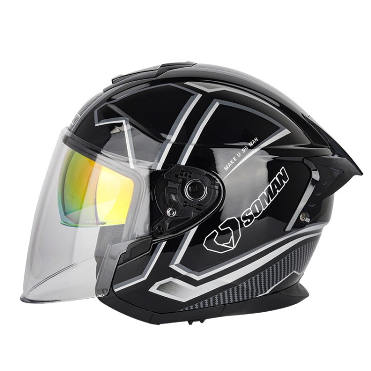 SOMAN Motorcycle Electric Bicycle Dual Lens Riding Helmet, Size: XL(Black Silver)