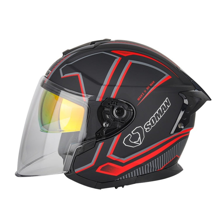 SOMAN Motorcycle Electric Bicycle Dual Lens Riding Helmet, Size: XXL(Black Red)