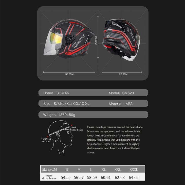 SOMAN Motorcycle Electric Bicycle Dual Lens Riding Helmet, Size: XXL(Matte Black)