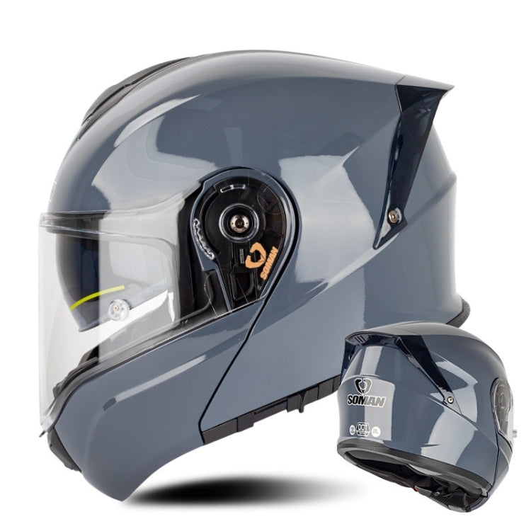 SOMAN Racing Motorcycle Double Lens Riding Safety Helmet, Size: L(Cement Gray)