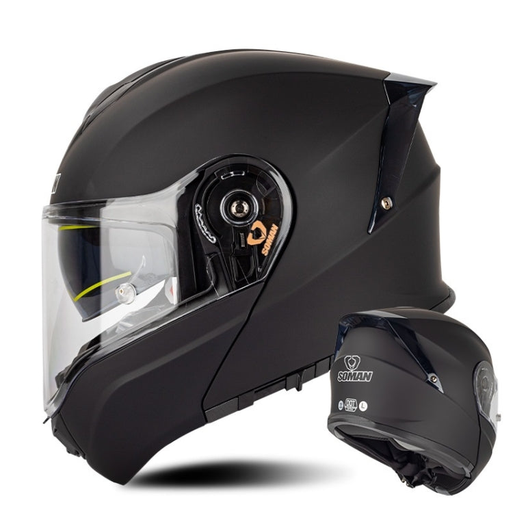 SOMAN Racing Motorcycle Double Lens Riding Safety Helmet, Size: L(Matt Black)