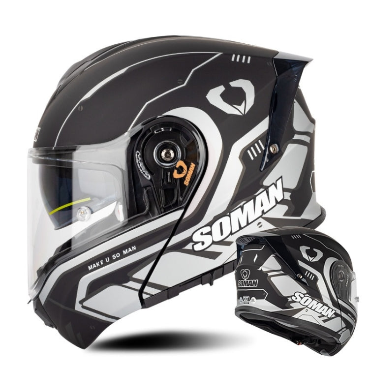 SOMAN Racing Motorcycle Double Lens Riding Safety Helmet, Size: XL(Prince Charle Silver Gray)