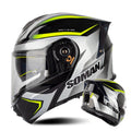 SOMAN Racing Motorcycle Double Lens Riding Safety Helmet, Size: XL(Silver Gray Yellow Vision)