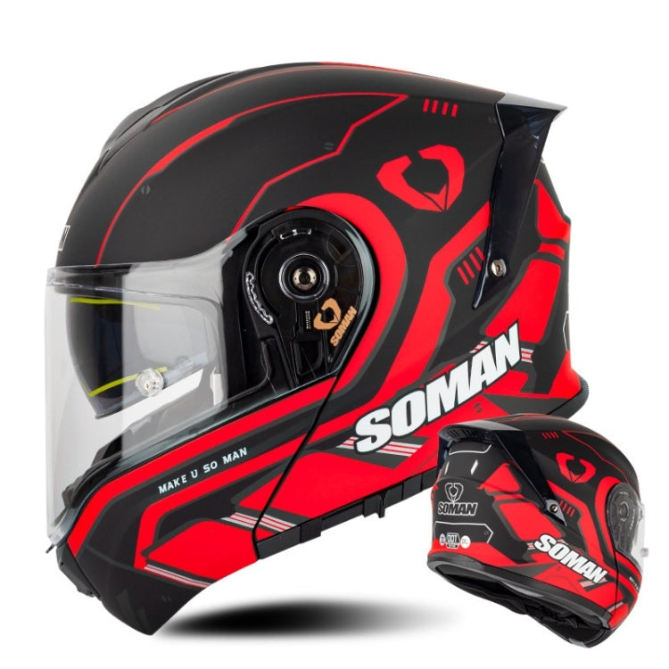 SOMAN Racing Motorcycle Double Lens Riding Safety Helmet, Size: XXL(Prince Charle Red)