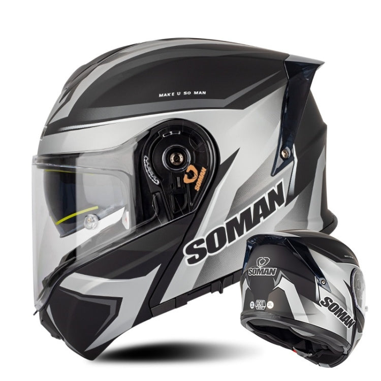 SOMAN Racing Motorcycle Double Lens Riding Safety Helmet, Size: XXL(Silver Gray Black Vision)